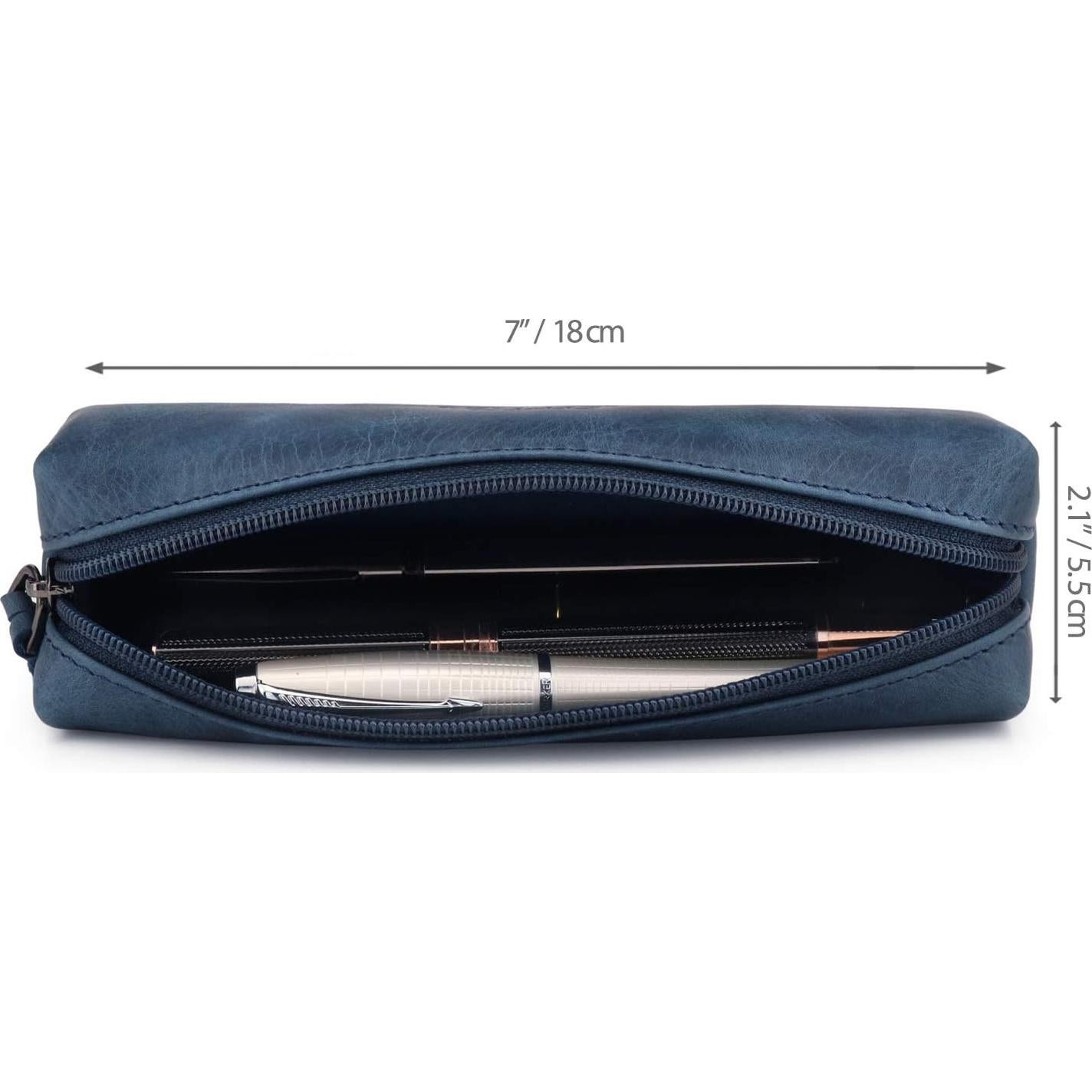 Estuche de Cuero Genuino Londo para Pluma y Cosméticos Azul