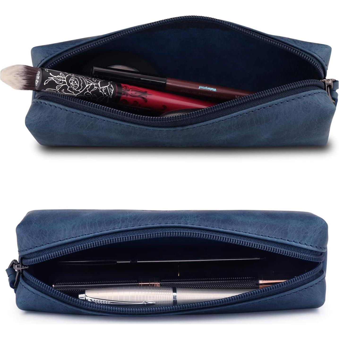 Estuche de Cuero Genuino Londo para Pluma y Cosméticos Azul