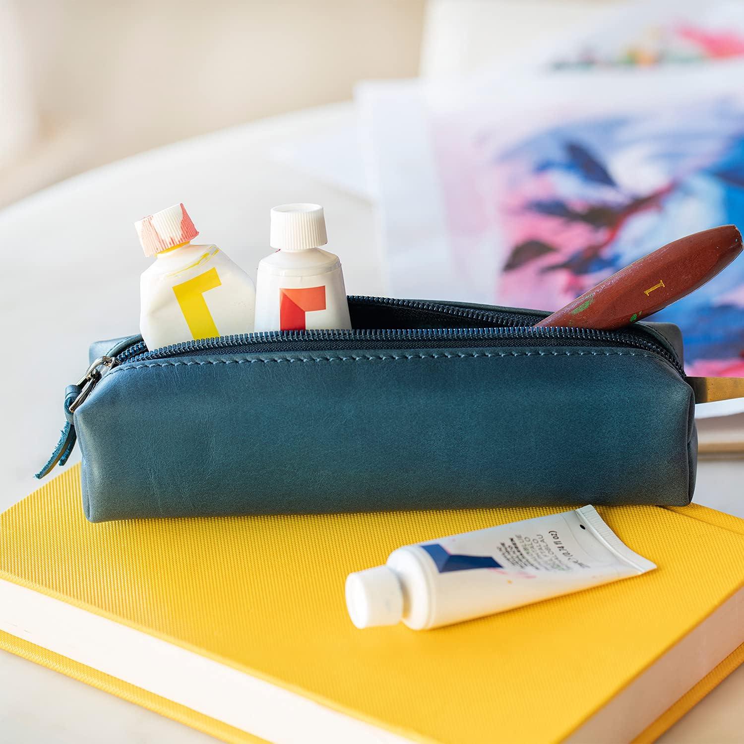 Estuche de Cuero Genuino Londo para Pluma y Cosméticos Azul