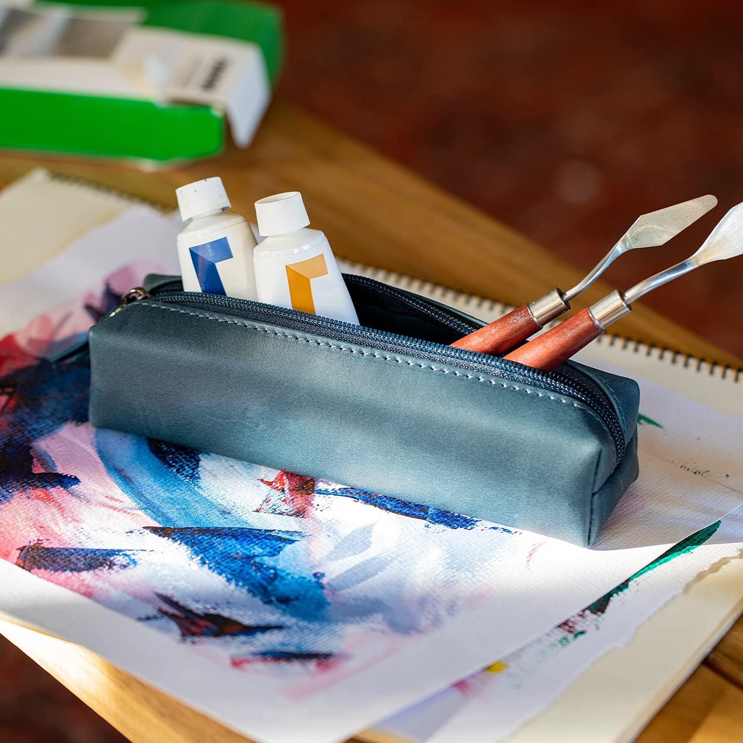 Estuche de Cuero Genuino Londo para Pluma y Cosméticos Azul