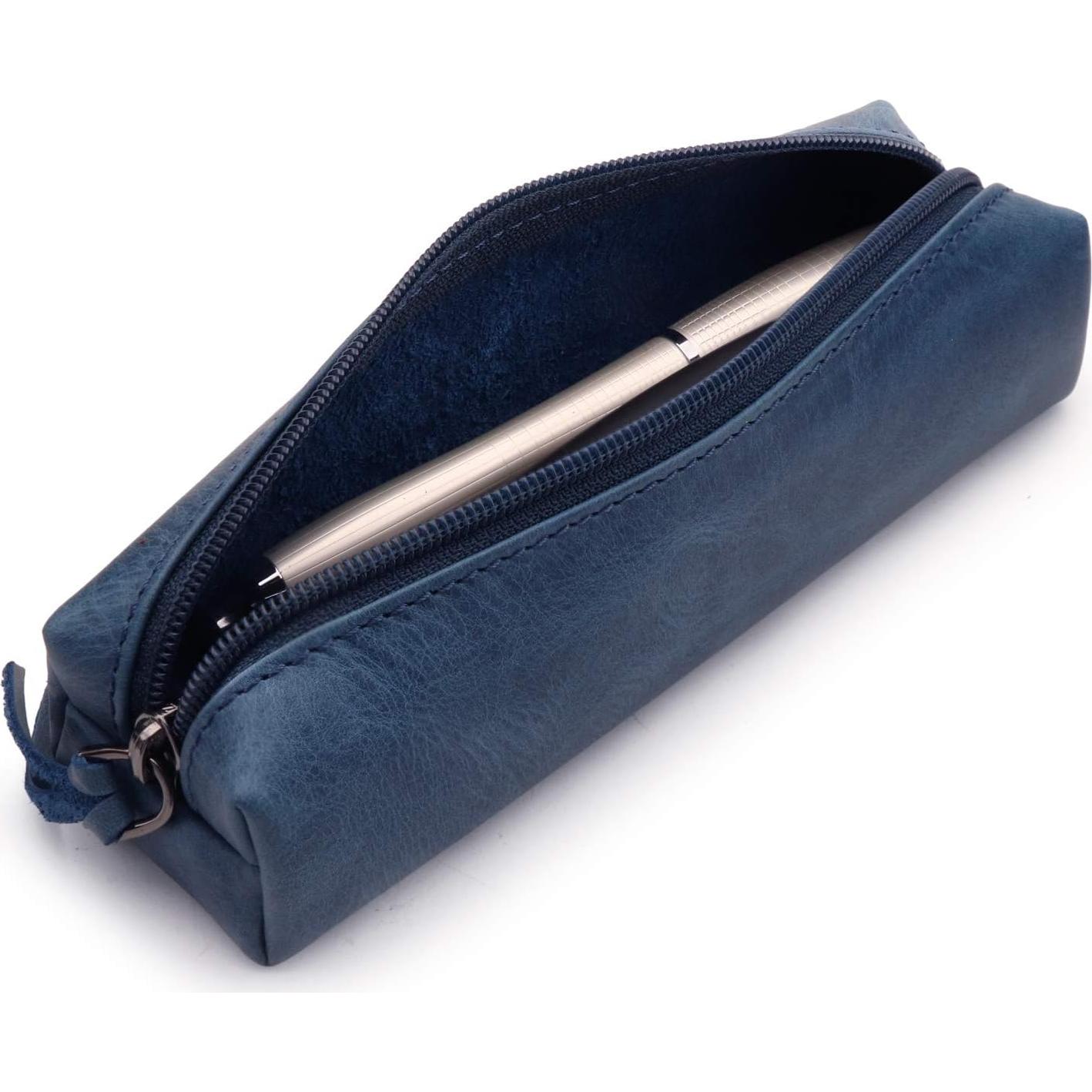 Estuche de Cuero Genuino Londo para Pluma y Cosméticos Azul