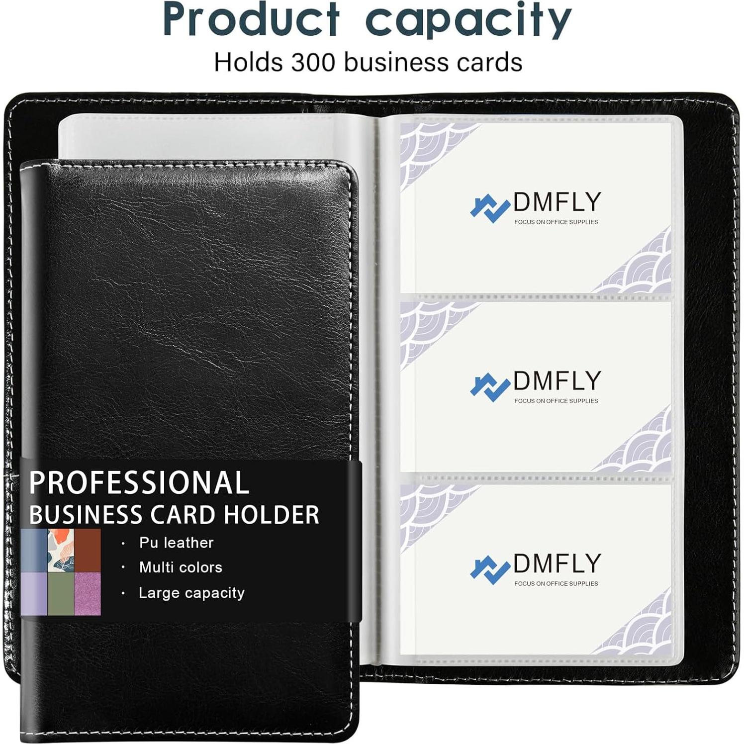 Organizador de Tarjetas de Visita DMFLY - Cuero PU Negro, 300 Tarjetas