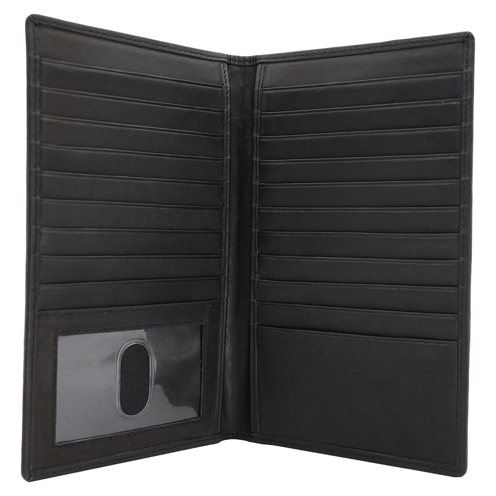 Cartera de cuero genuino para hombres RFID negra con 20 ranuras