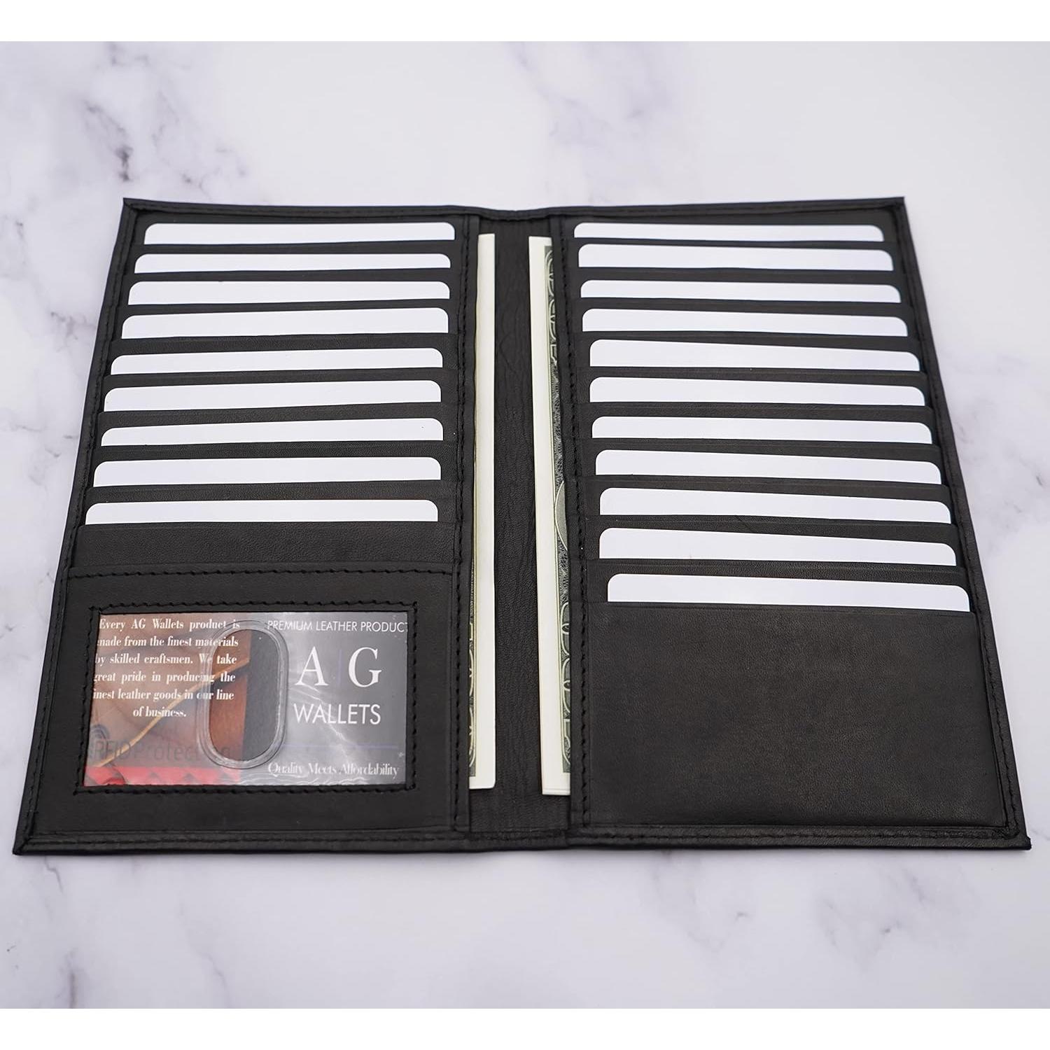 Cartera de cuero genuino para hombres RFID negra con 20 ranuras