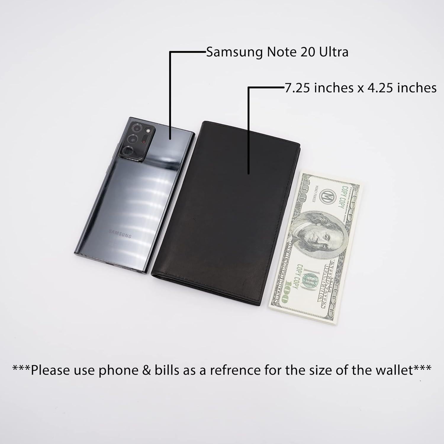 Cartera de cuero genuino para hombres RFID negra con 20 ranuras