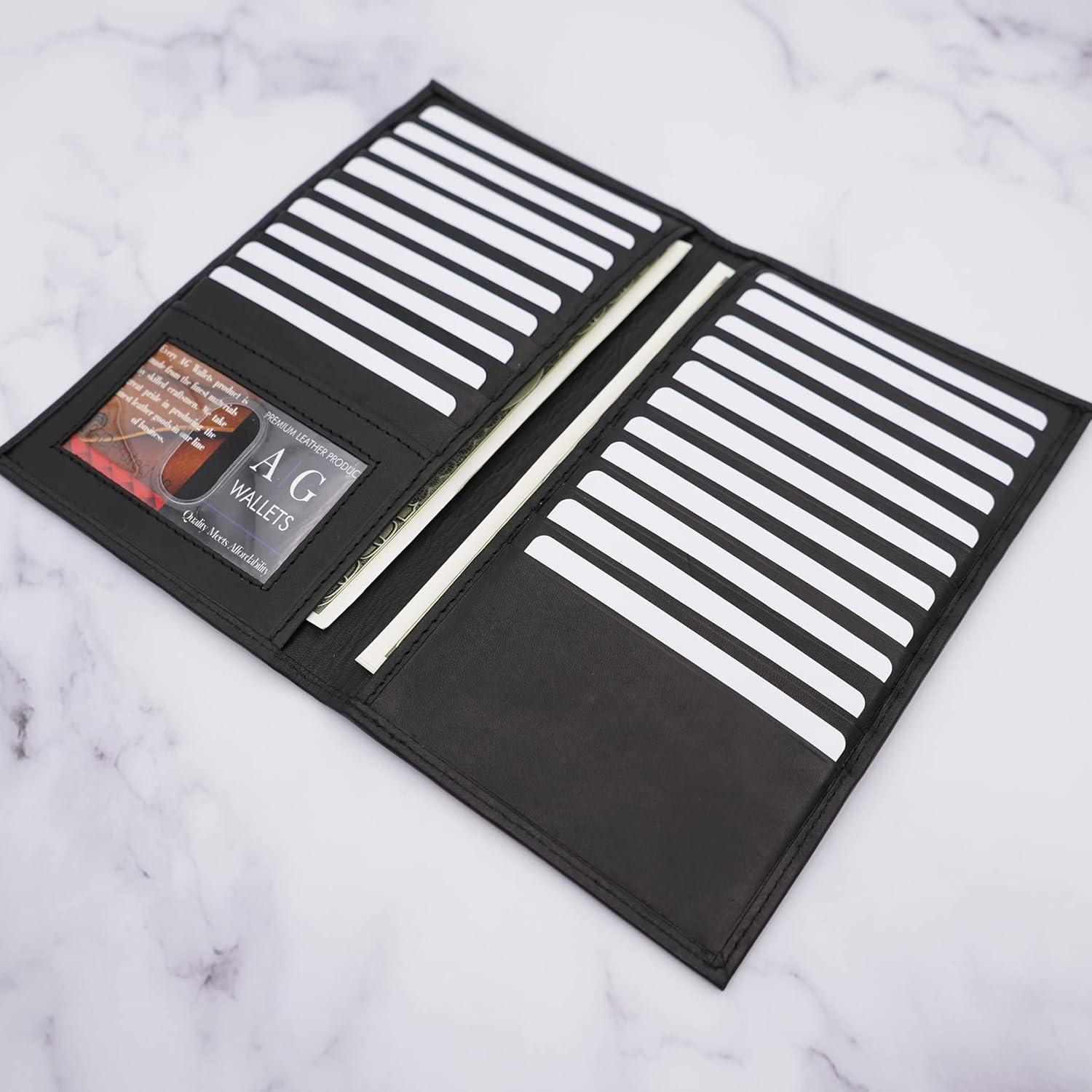 Cartera de cuero genuino para hombres RFID negra con 20 ranuras