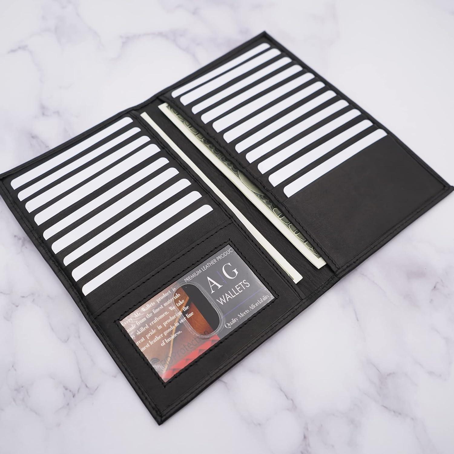 Cartera de cuero genuino para hombres RFID negra con 20 ranuras