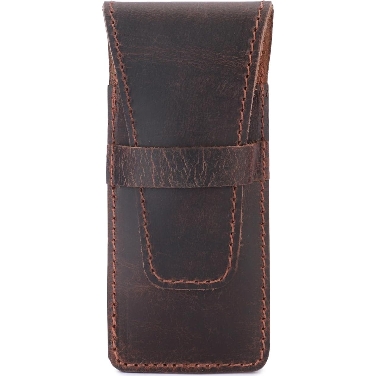 Estuche de Afeitar de Cuero CestAntiQ Marrón para Doble Bisel