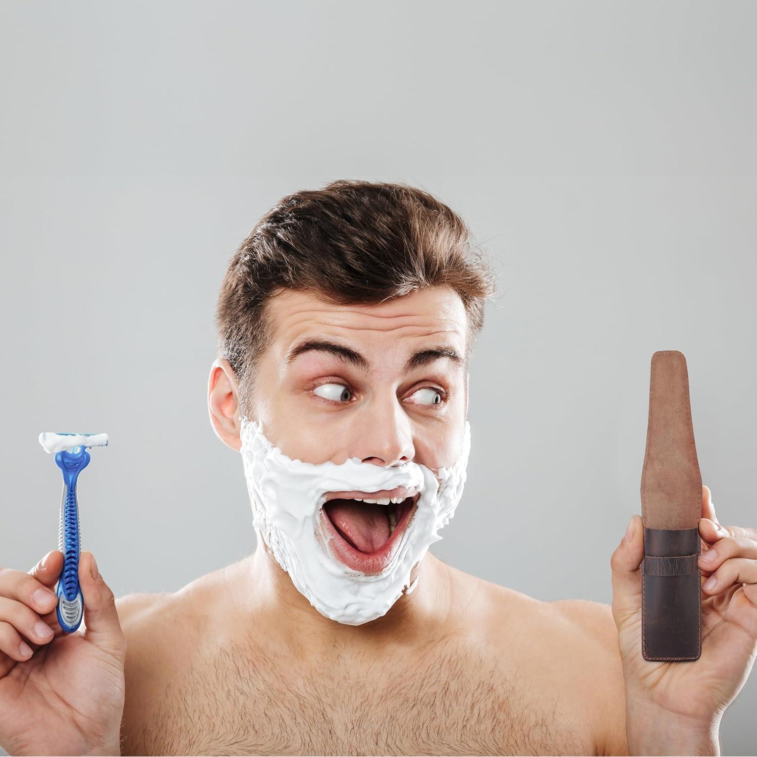 Estuche de Afeitar de Cuero CestAntiQ Marrón para Doble Bisel