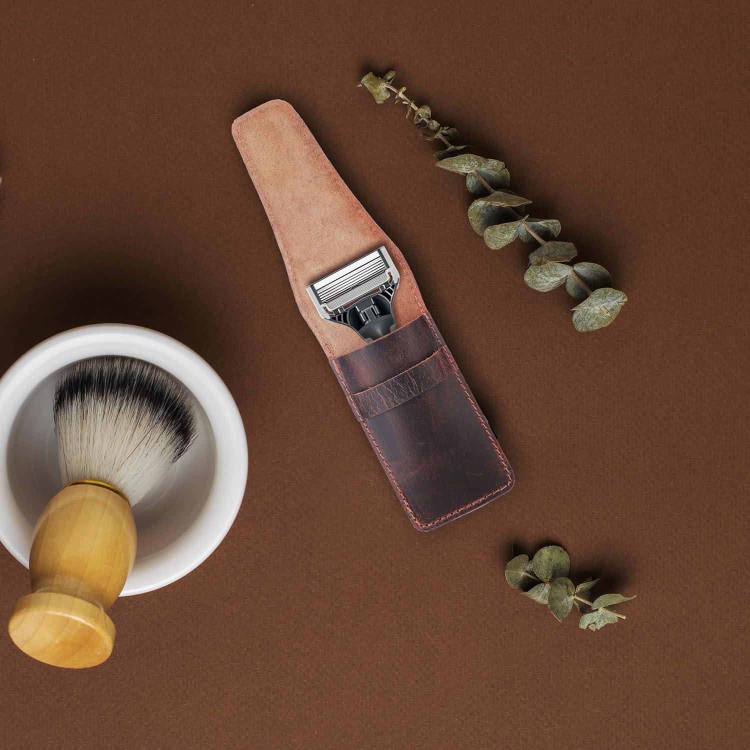 Estuche de Afeitar de Cuero CestAntiQ Marrón para Doble Bisel
