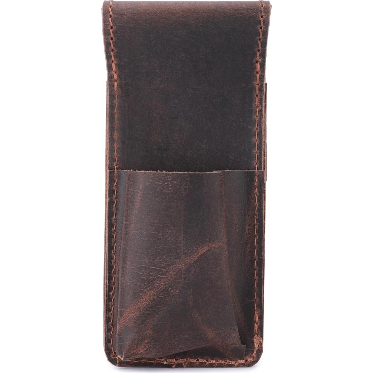 Estuche de Afeitar de Cuero CestAntiQ Marrón para Doble Bisel