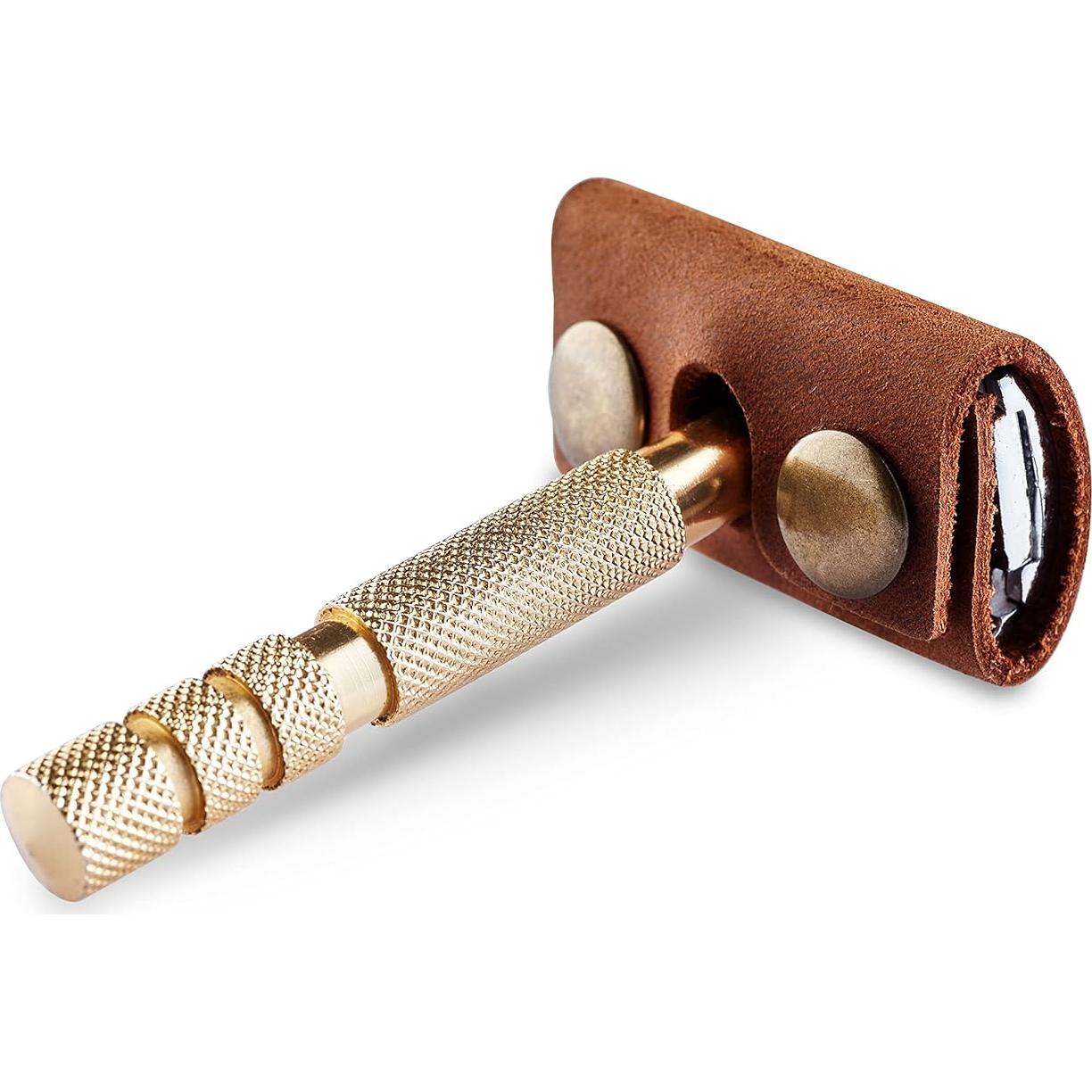 Cubierta Protectora de Afeitar de Cuero Auténtico Cognac