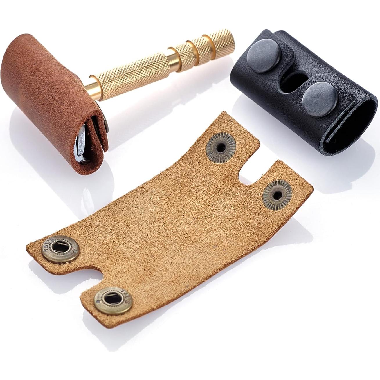 Cubierta Protectora de Afeitar de Cuero Auténtico Cognac