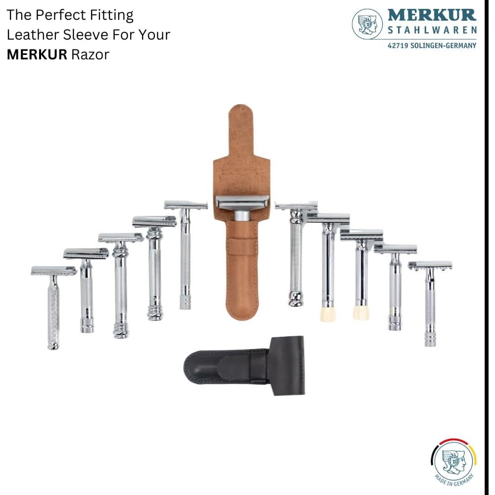 Funda de Cuero MERKUR para Maquinillas - Piel Negra