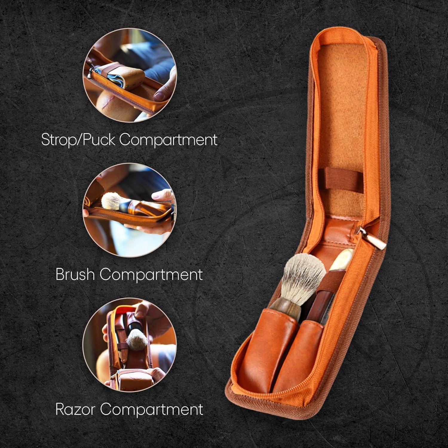 Estuche de Viaje Naked Armor para Navaja y Brocha Marrón