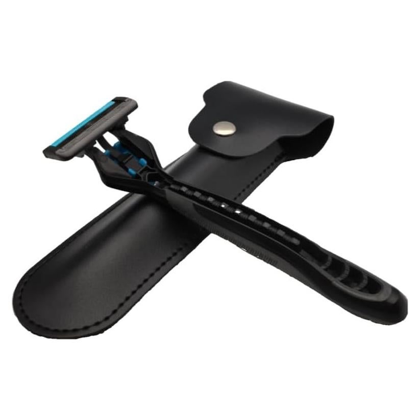 Funda de cuero negro para maquinilla de afeitar de doble filo