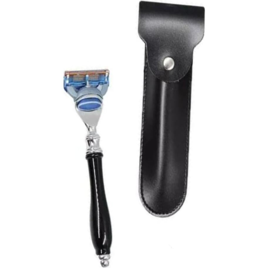 Funda de cuero negro para maquinilla de afeitar de doble filo