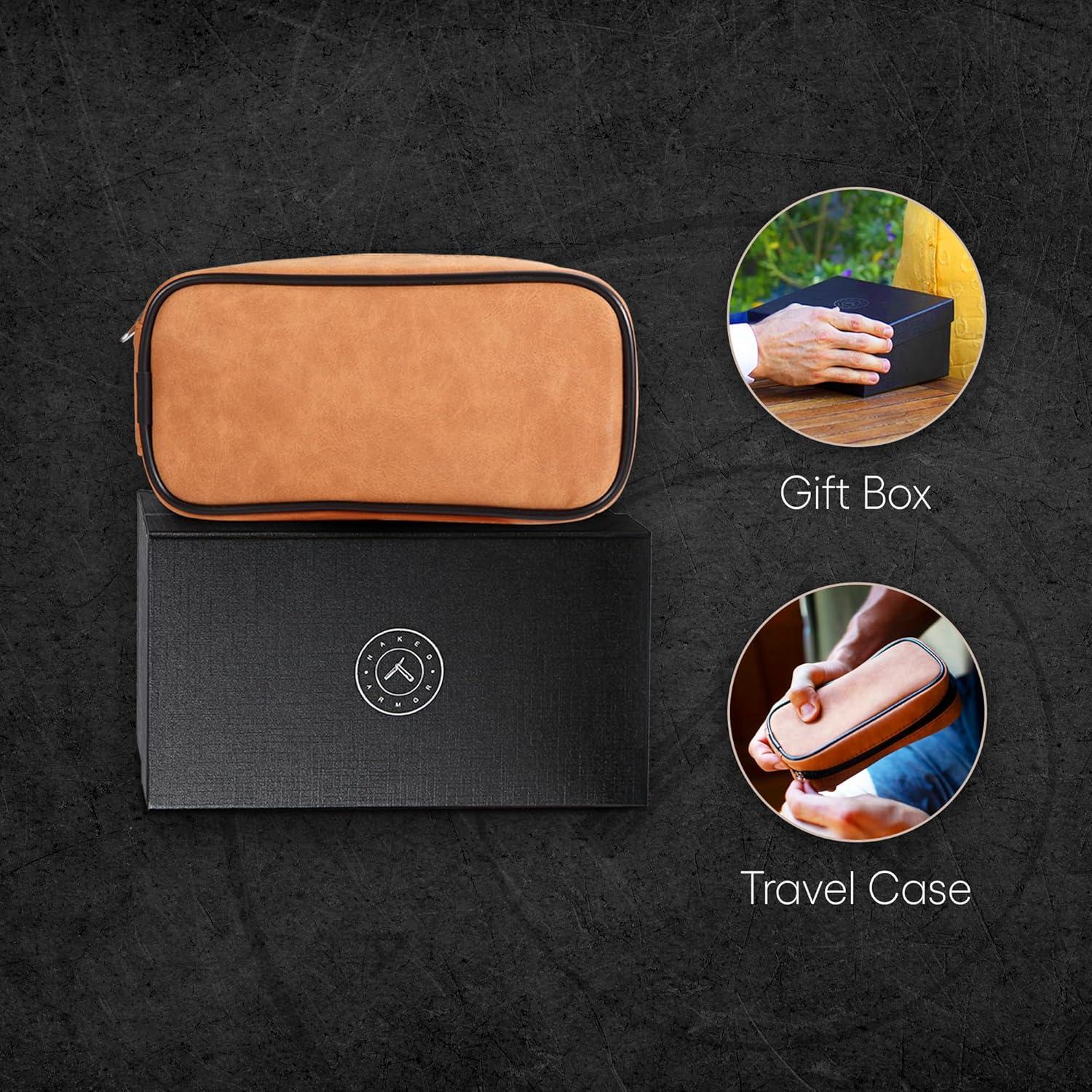 Estuche de viaje de cuero Naked Armor para maquinilla de afeitar