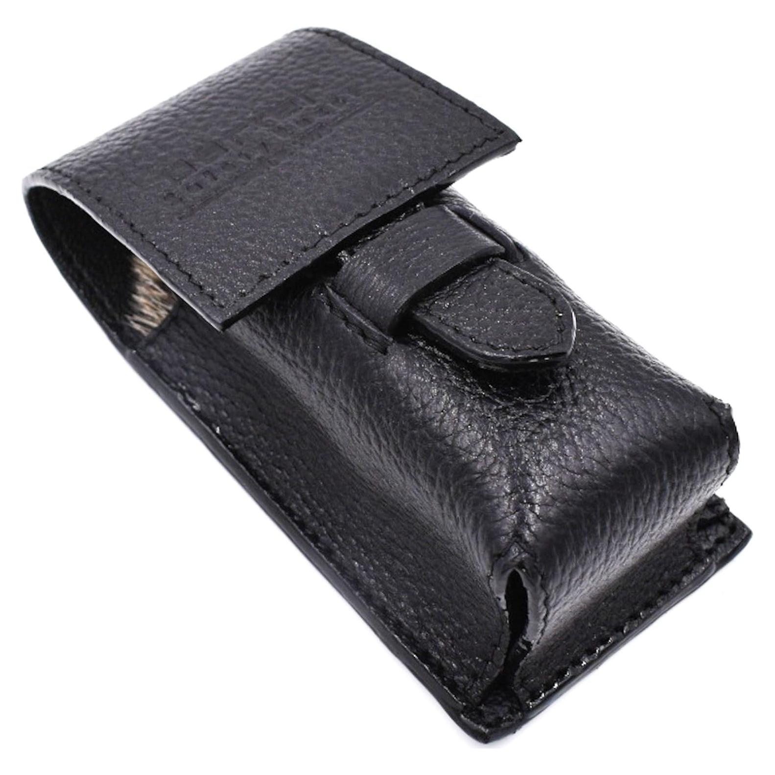 Estuche de Brocha de Afeitar Parker - Cuero Genuino Negro