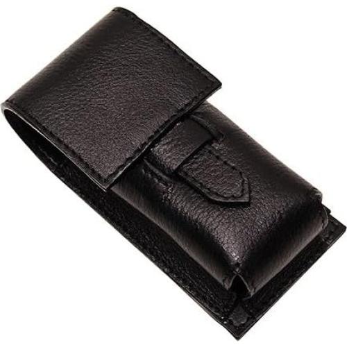 Estuche de Brocha de Afeitar Parker - Cuero Genuino Negro
