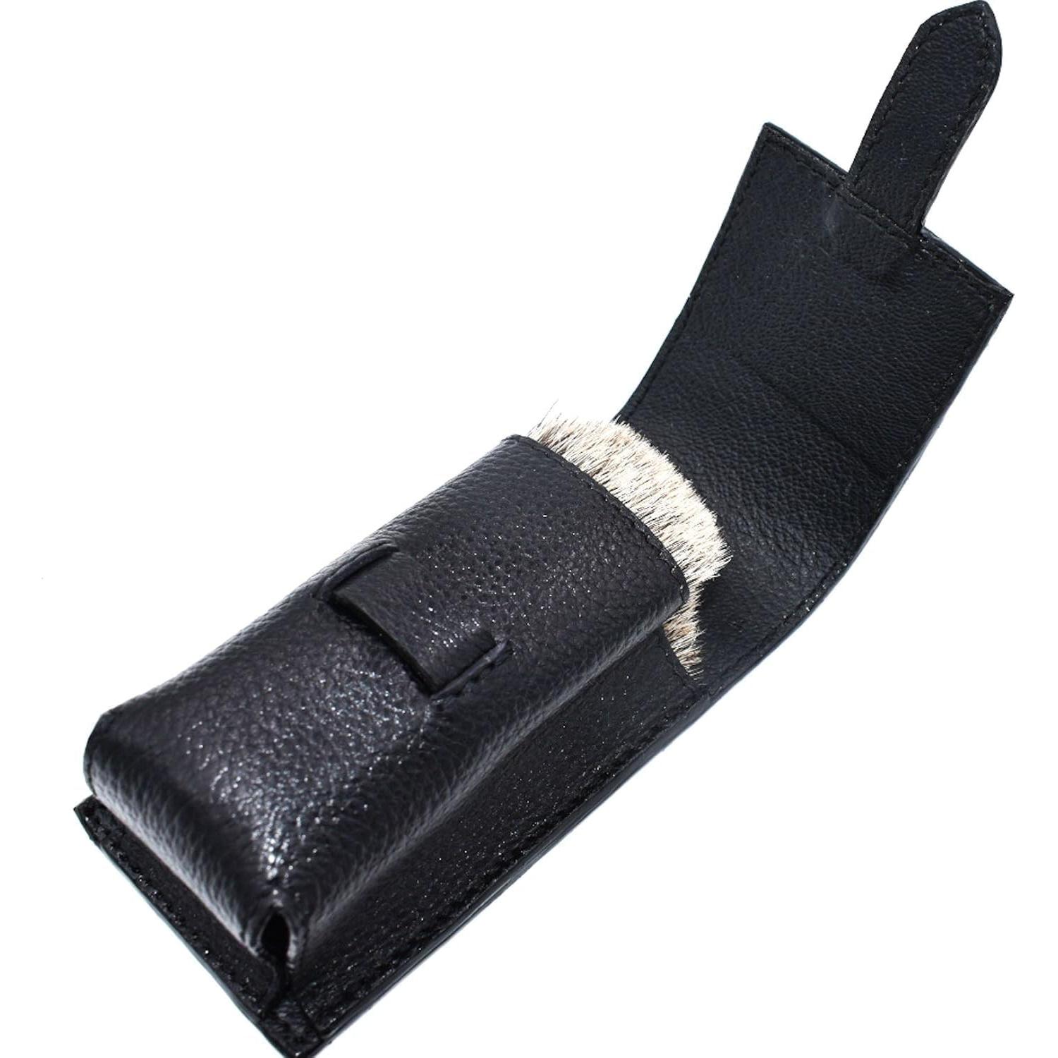 Estuche de Brocha de Afeitar Parker - Cuero Genuino Negro
