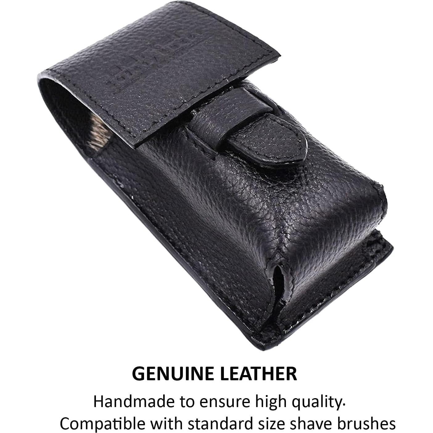 Estuche de Brocha de Afeitar Parker - Cuero Genuino Negro