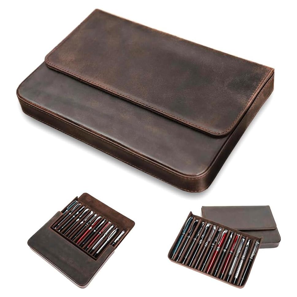 Organizador de Plumas de Cuero Vintage MOCHUI 12 Ranuras Café