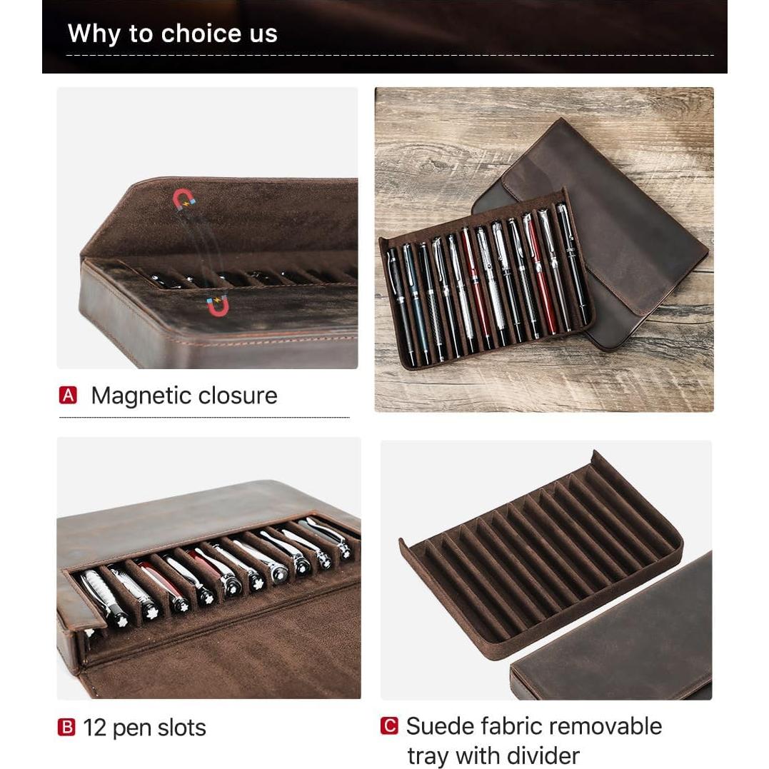 Organizador de Plumas de Cuero Vintage MOCHUI 12 Ranuras Café