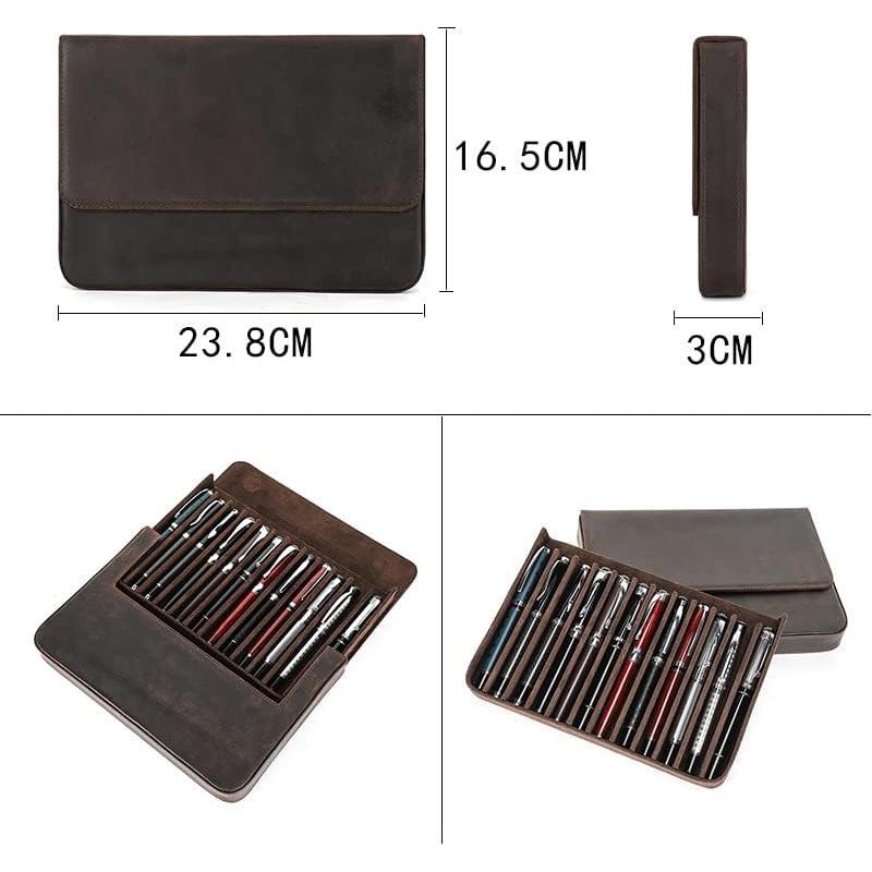 Organizador de Plumas de Cuero Vintage MOCHUI 12 Ranuras Café