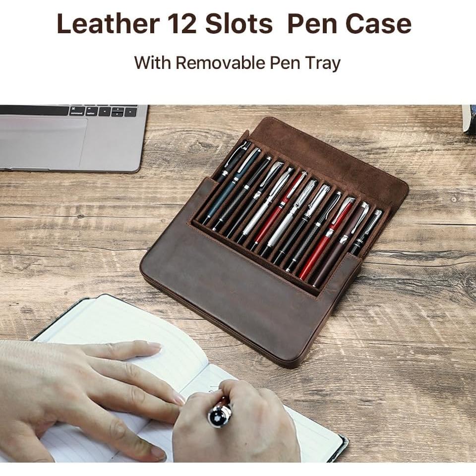 Organizador de Plumas de Cuero Vintage MOCHUI 12 Ranuras Café