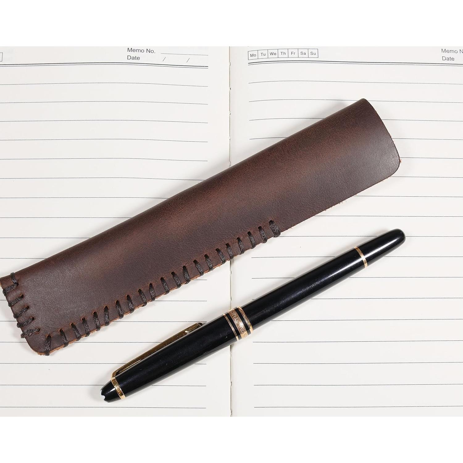 Funda de cuero genuino DK86 para pluma fuente vintage café