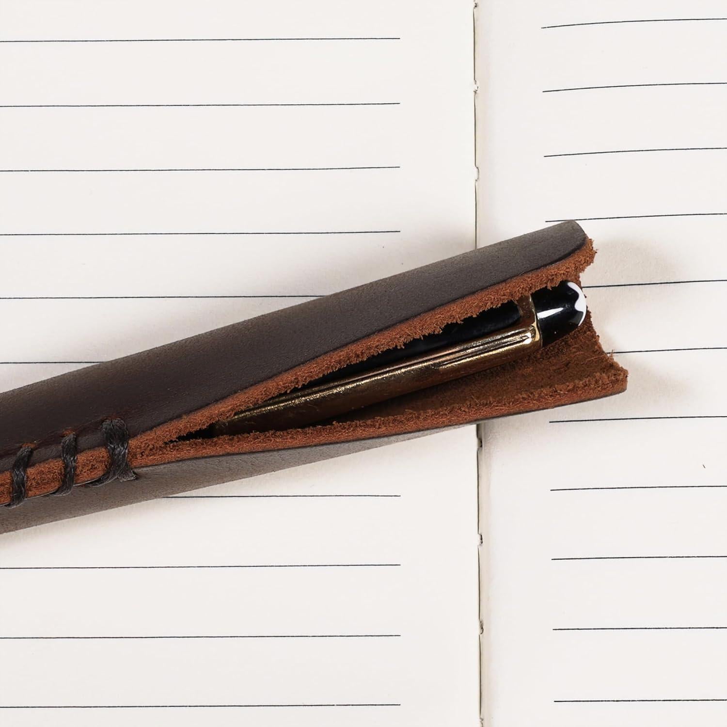 Funda de cuero genuino DK86 para pluma fuente vintage café