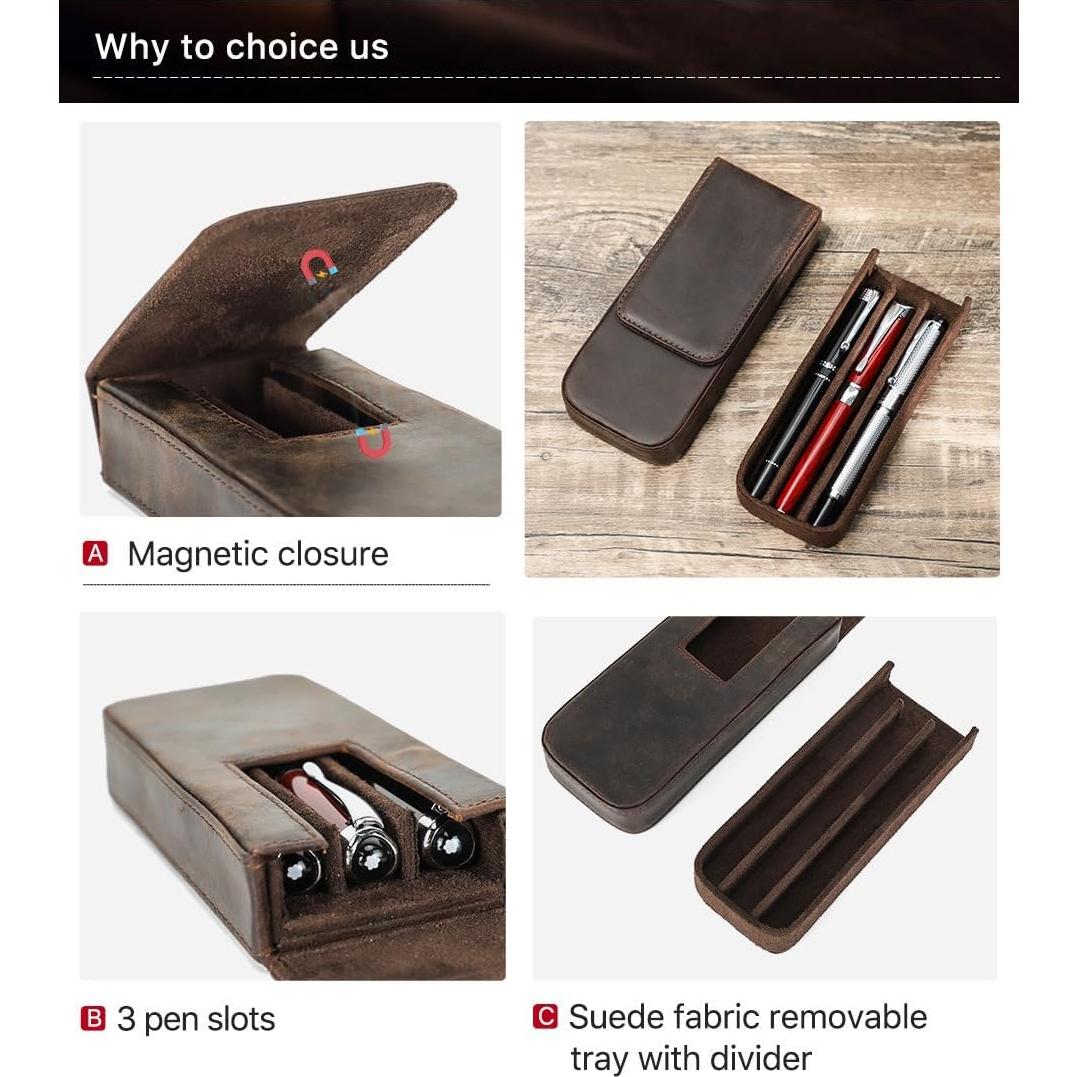Estuche de bolígrafos de cuero MC LEATHER 3 compartimentos