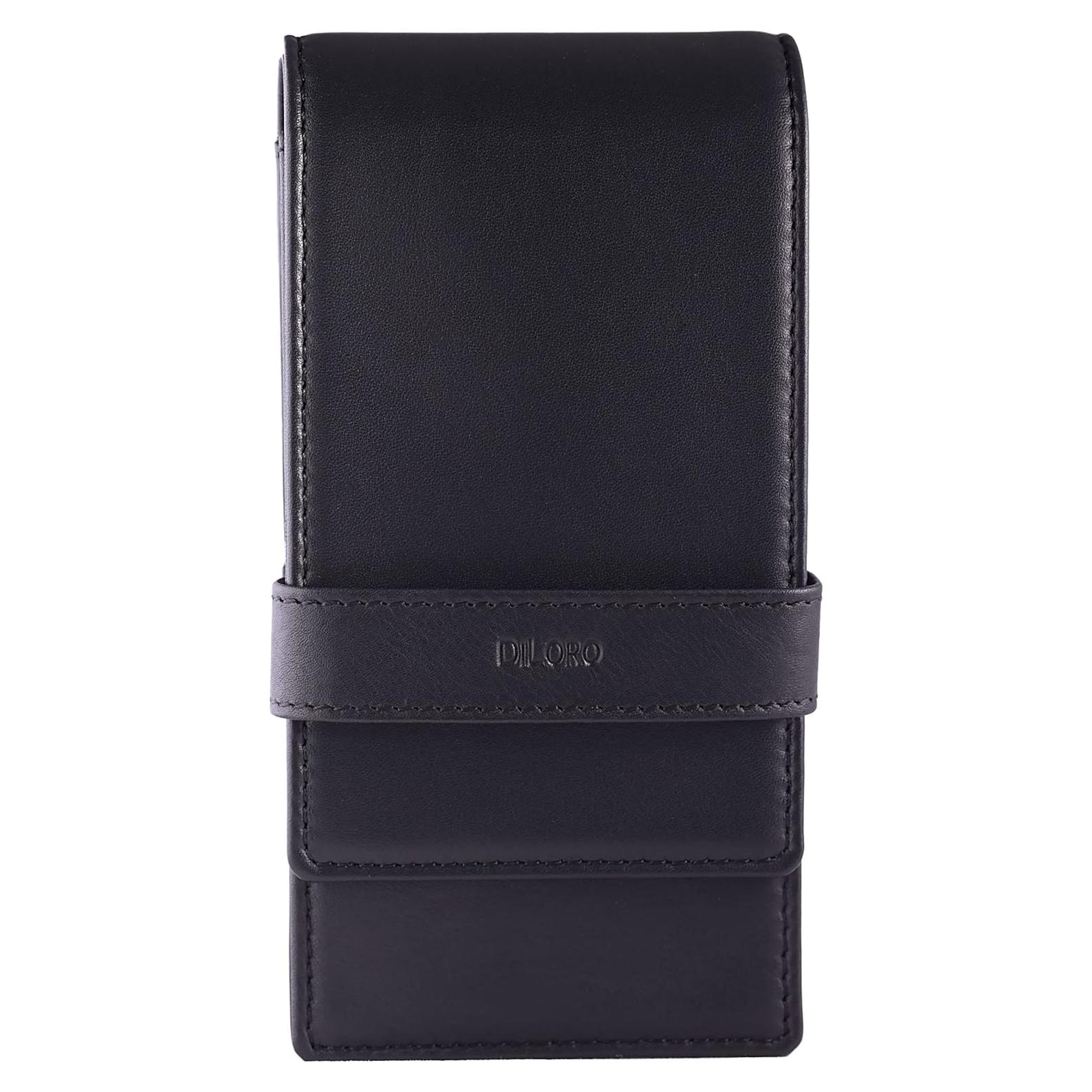 Estuche de Cuero DiLoro Negro para 4 Plumas y Lápices
