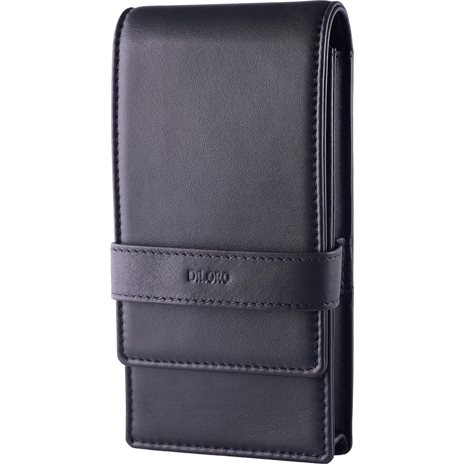 Estuche de Cuero DiLoro Negro para 4 Plumas y Lápices