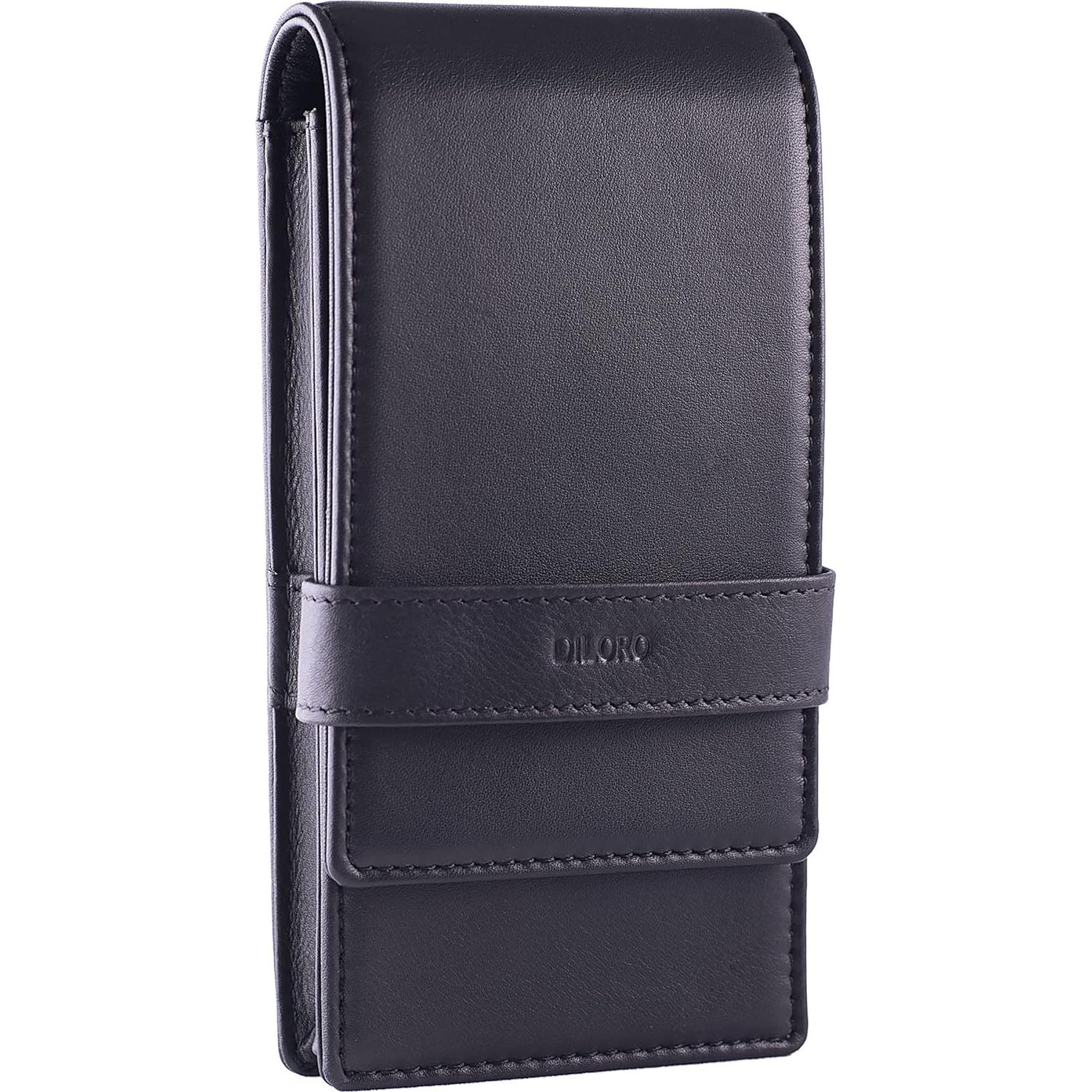 Estuche de Cuero DiLoro Negro para 4 Plumas y Lápices