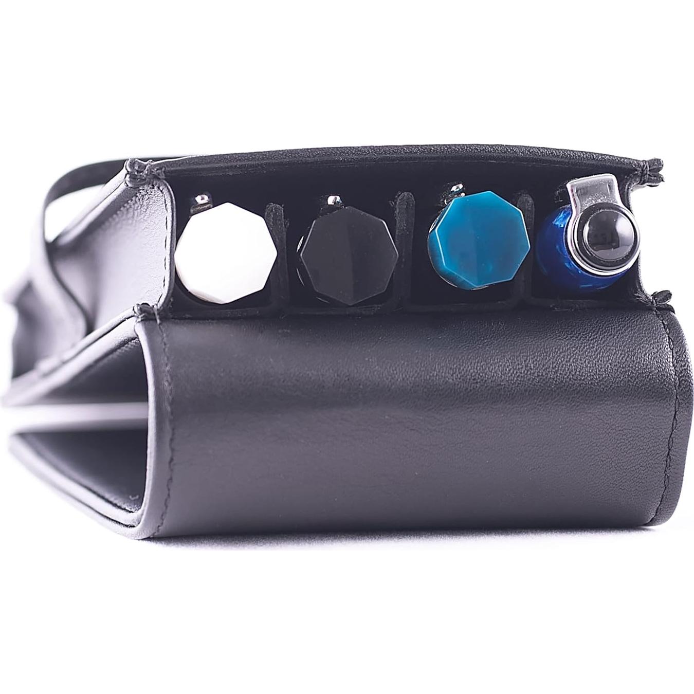 Estuche de Cuero DiLoro Negro para 4 Plumas y Lápices