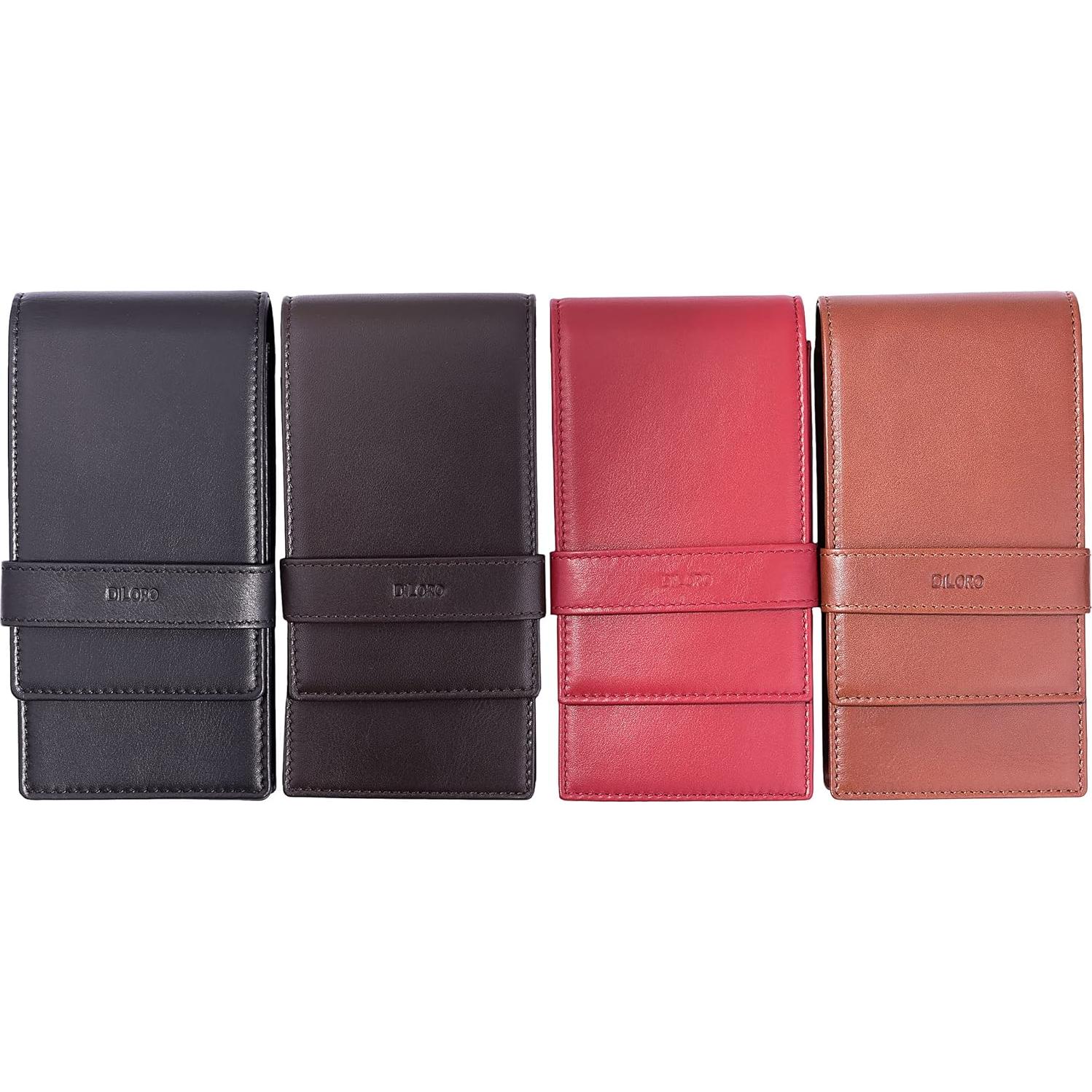 Estuche de Cuero DiLoro Negro para 4 Plumas y Lápices