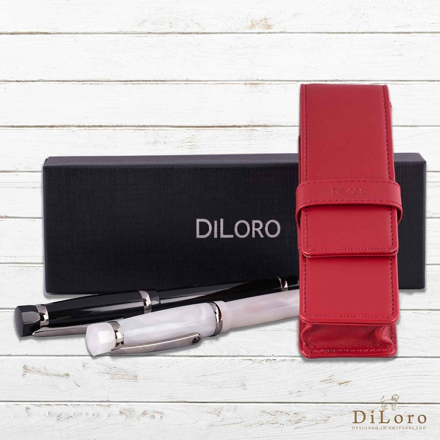 Estuche de Cuero DiLoro Doble para Plumas Rojo 150mm