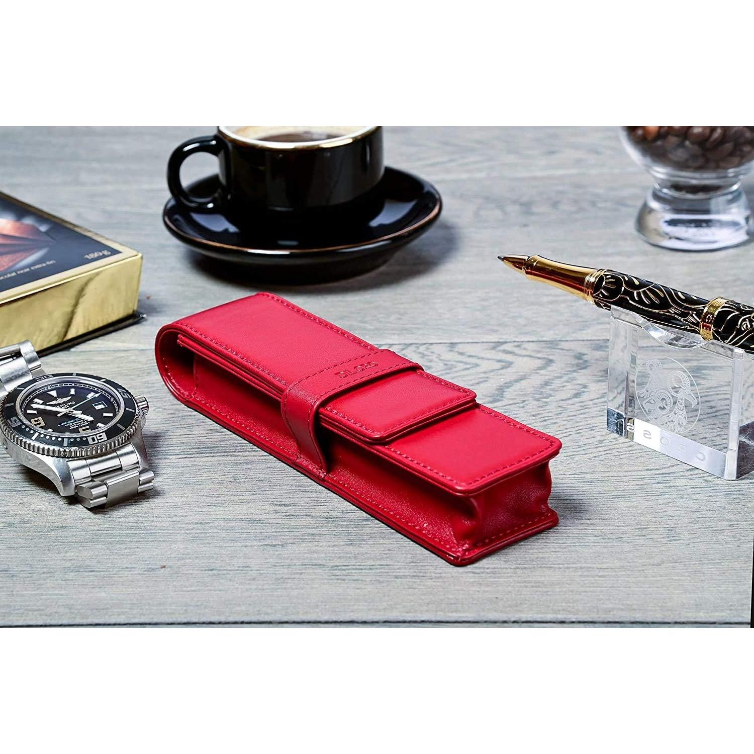 Estuche de Cuero DiLoro Doble para Plumas Rojo 150mm