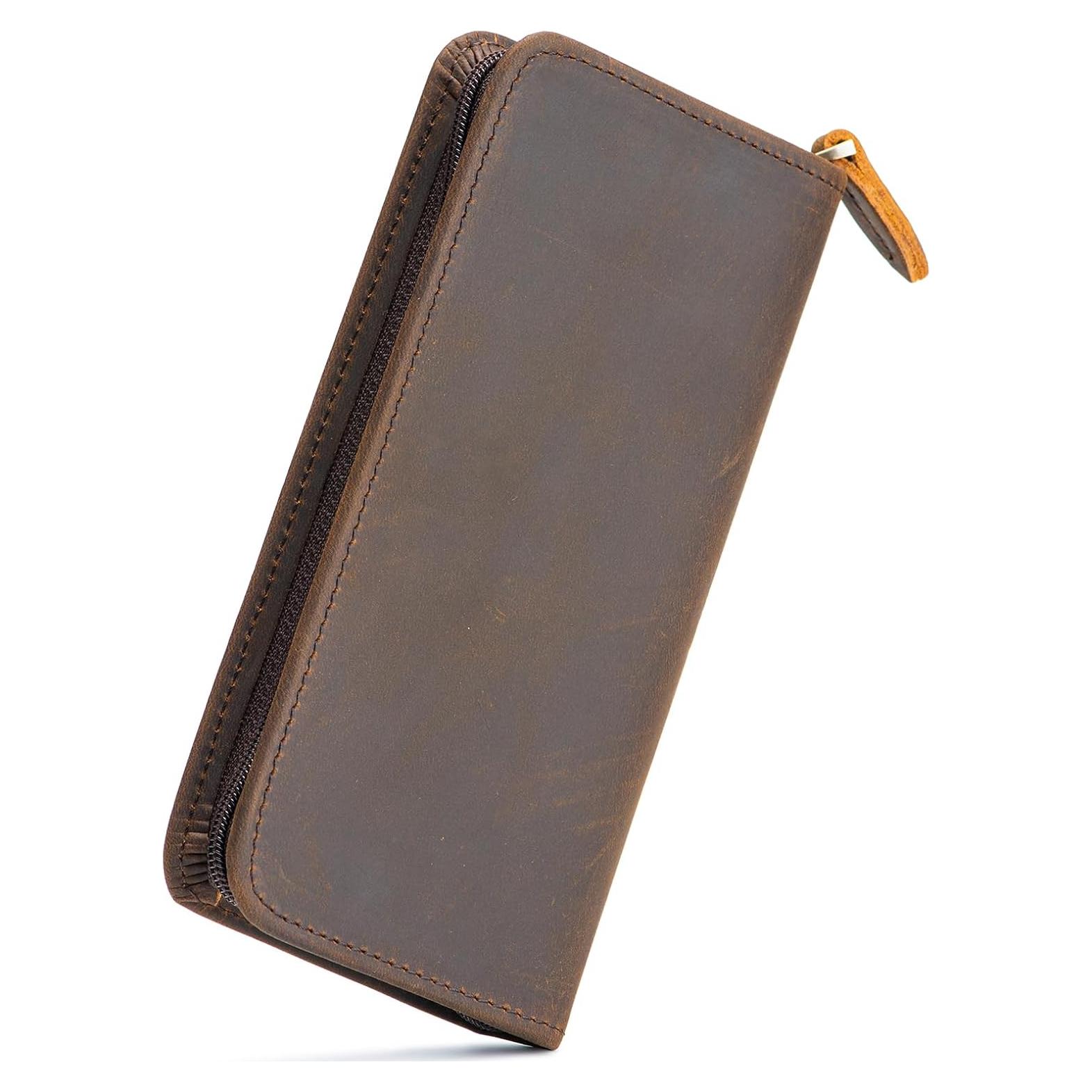 Estuche para Plumas Fuente Asvine de Cuero Crazy Horse 3 Compartimentos