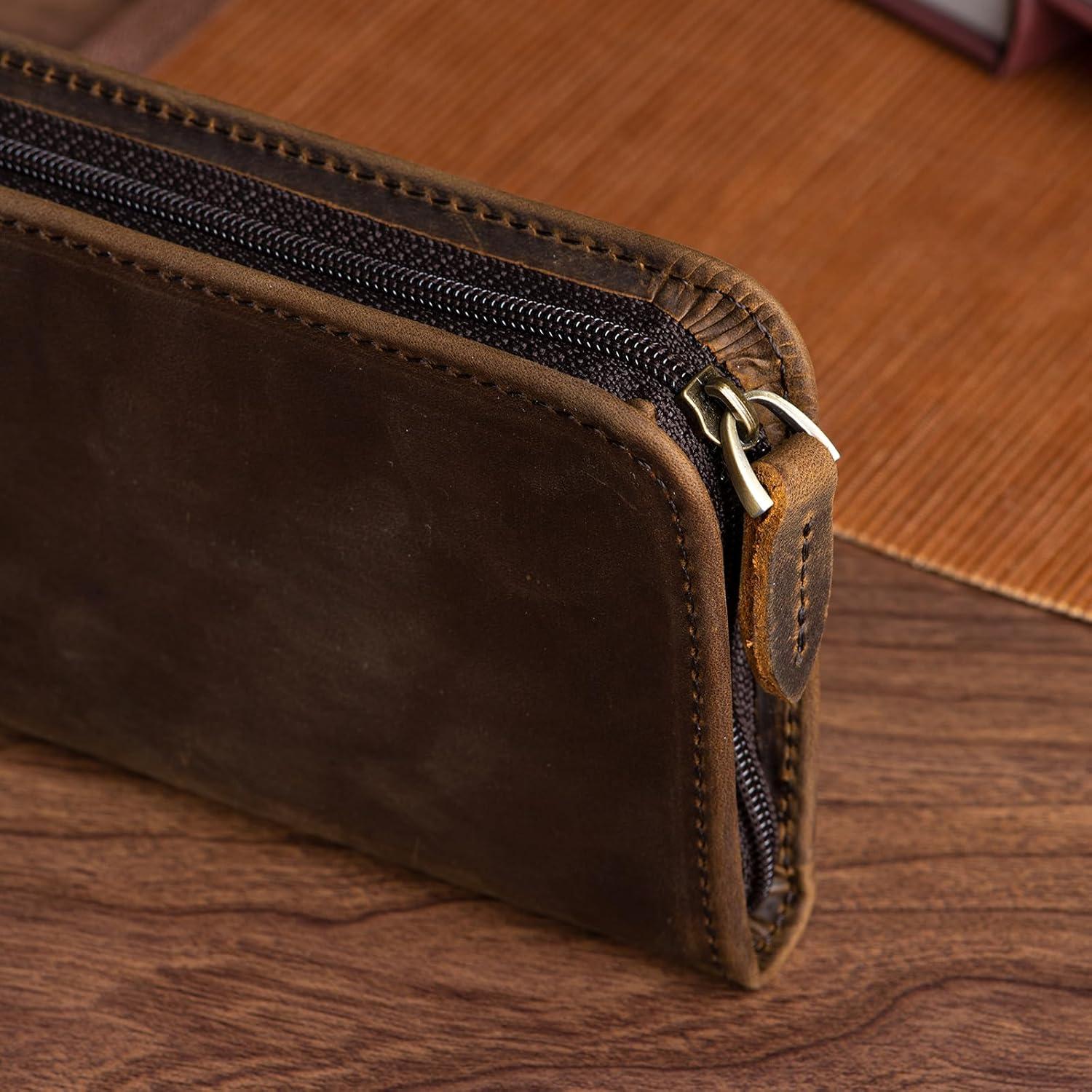 Estuche para Plumas Fuente Asvine de Cuero Crazy Horse 3 Compartimentos