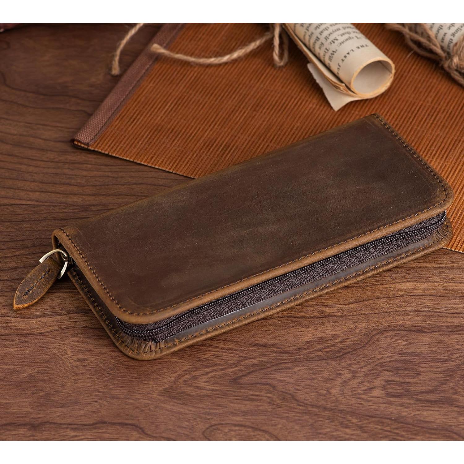 Estuche para Plumas Fuente Asvine de Cuero Crazy Horse 3 Compartimentos