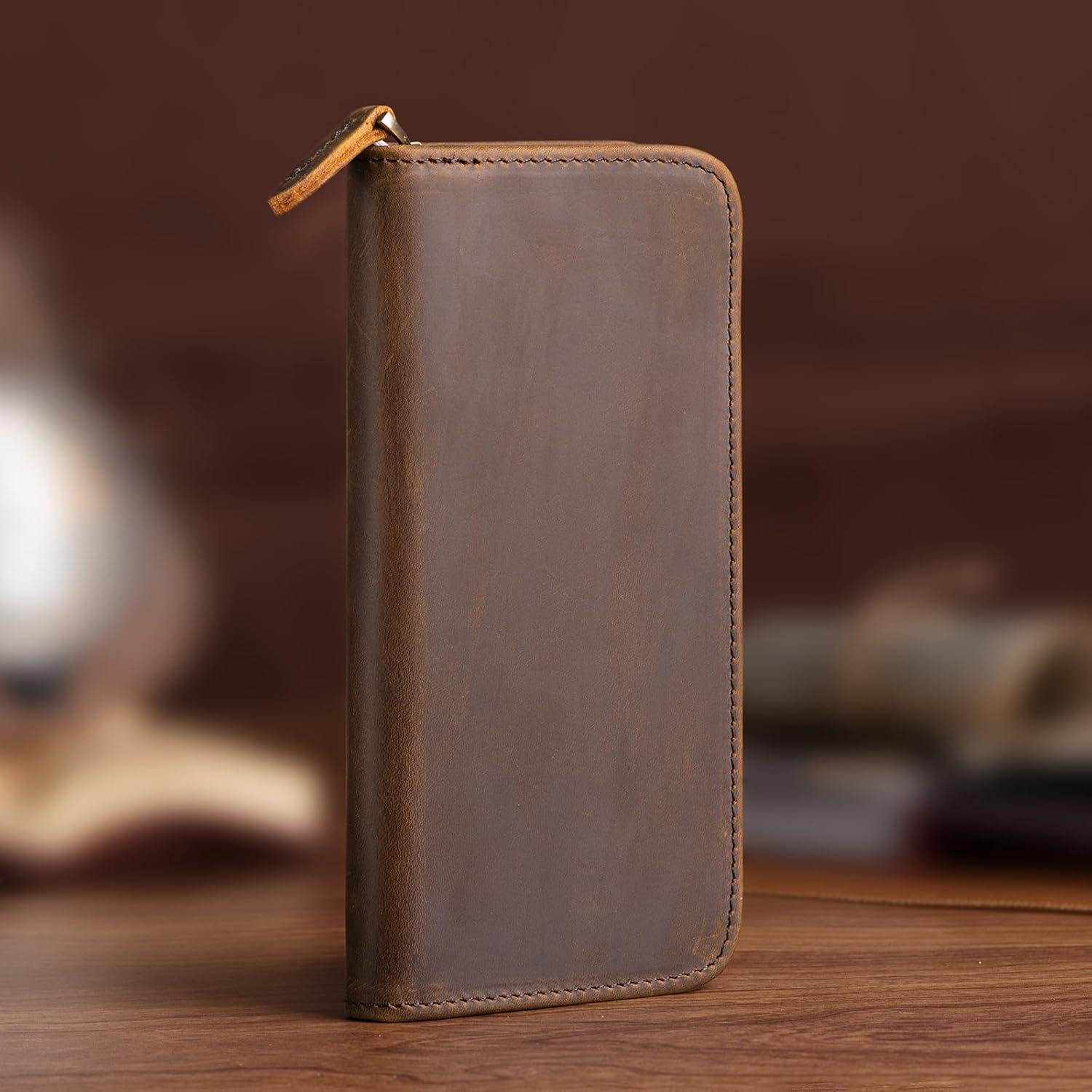 Estuche para Plumas Fuente Asvine de Cuero Crazy Horse 3 Compartimentos