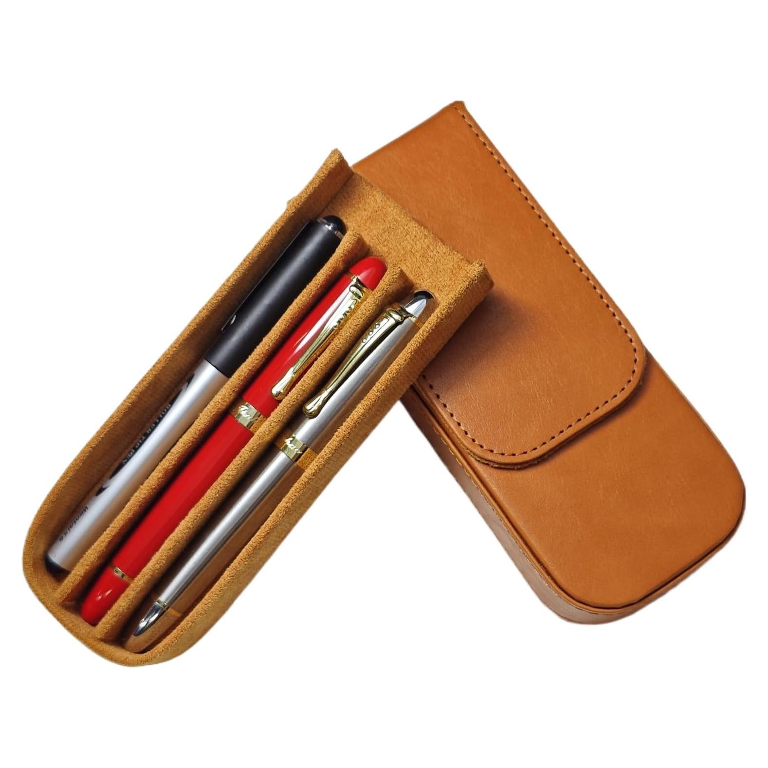 Estuche de Pluma Fuente de Cuero Amarillo 3 Ranuras LPUC-3-FC