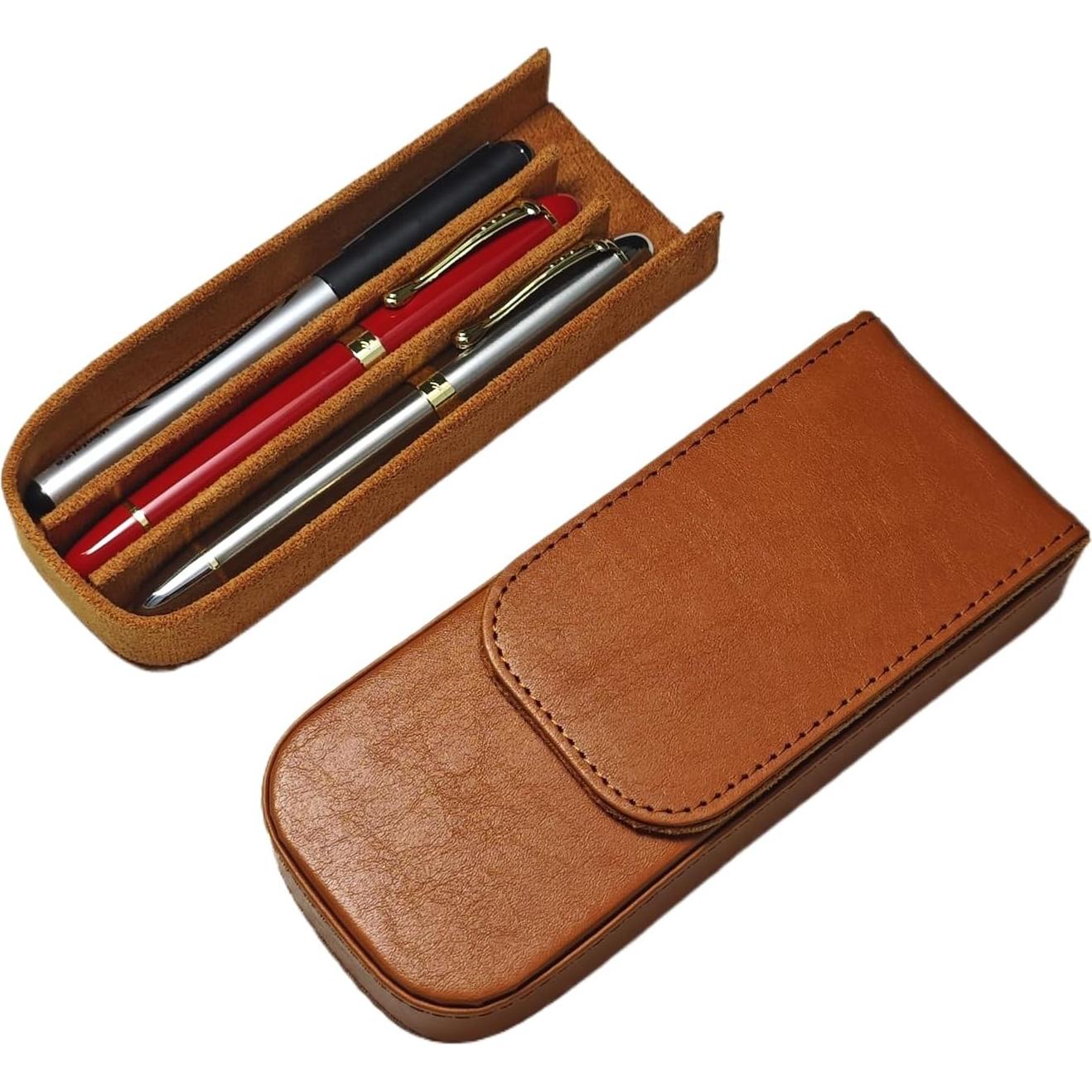 Estuche de Pluma Fuente de Cuero Amarillo 3 Ranuras LPUC-3-FC