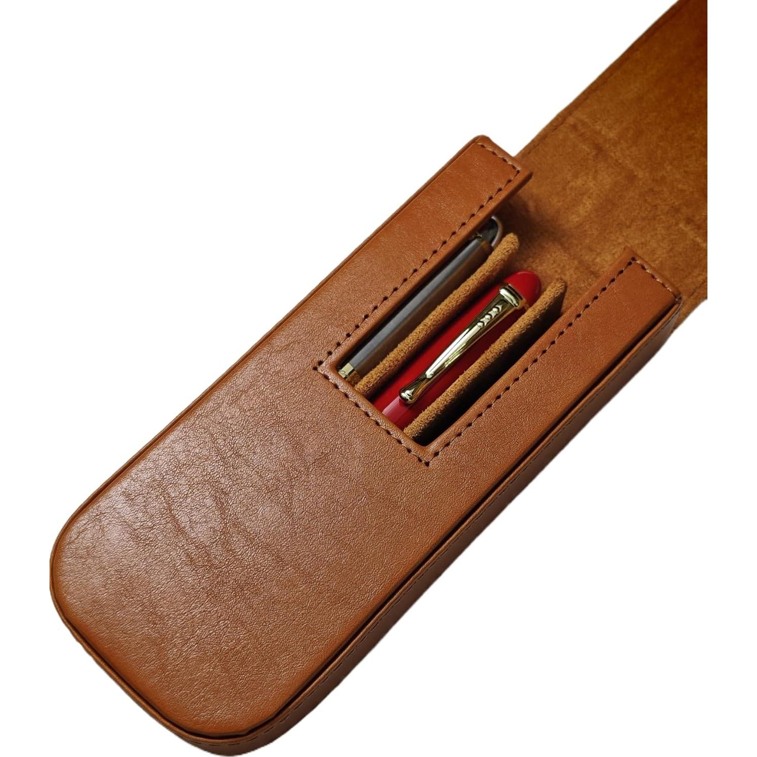 Estuche de Pluma Fuente de Cuero Amarillo 3 Ranuras LPUC-3-FC