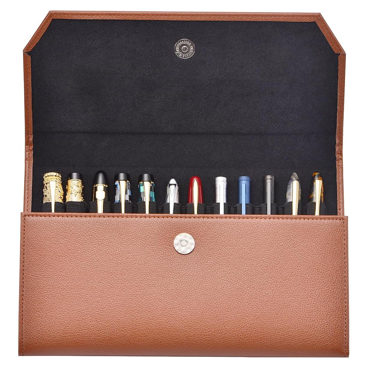 Estuche para Plumas Lanxivi Café 12 Compartimentos Cuero PU