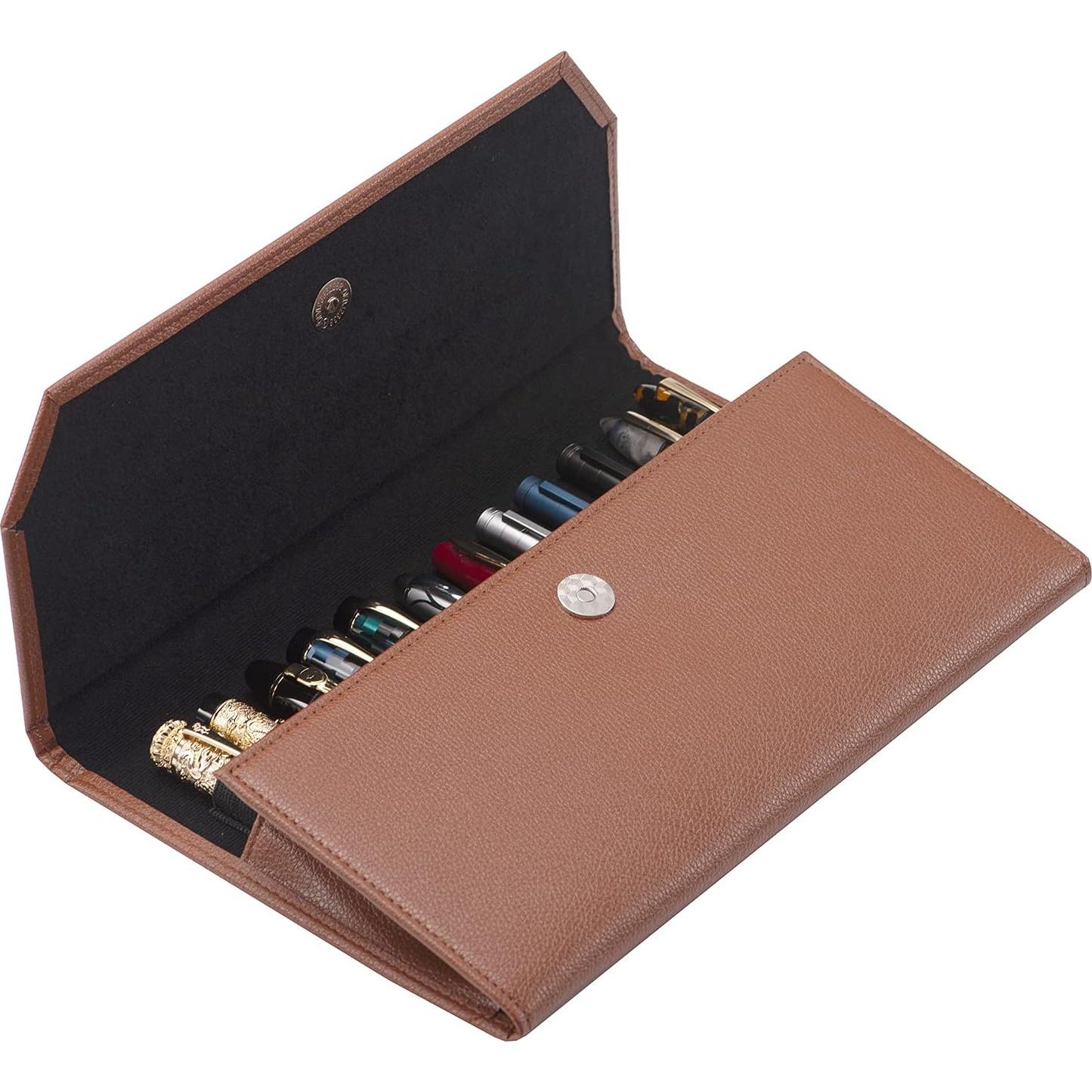 Estuche para Plumas Lanxivi Café 12 Compartimentos Cuero PU