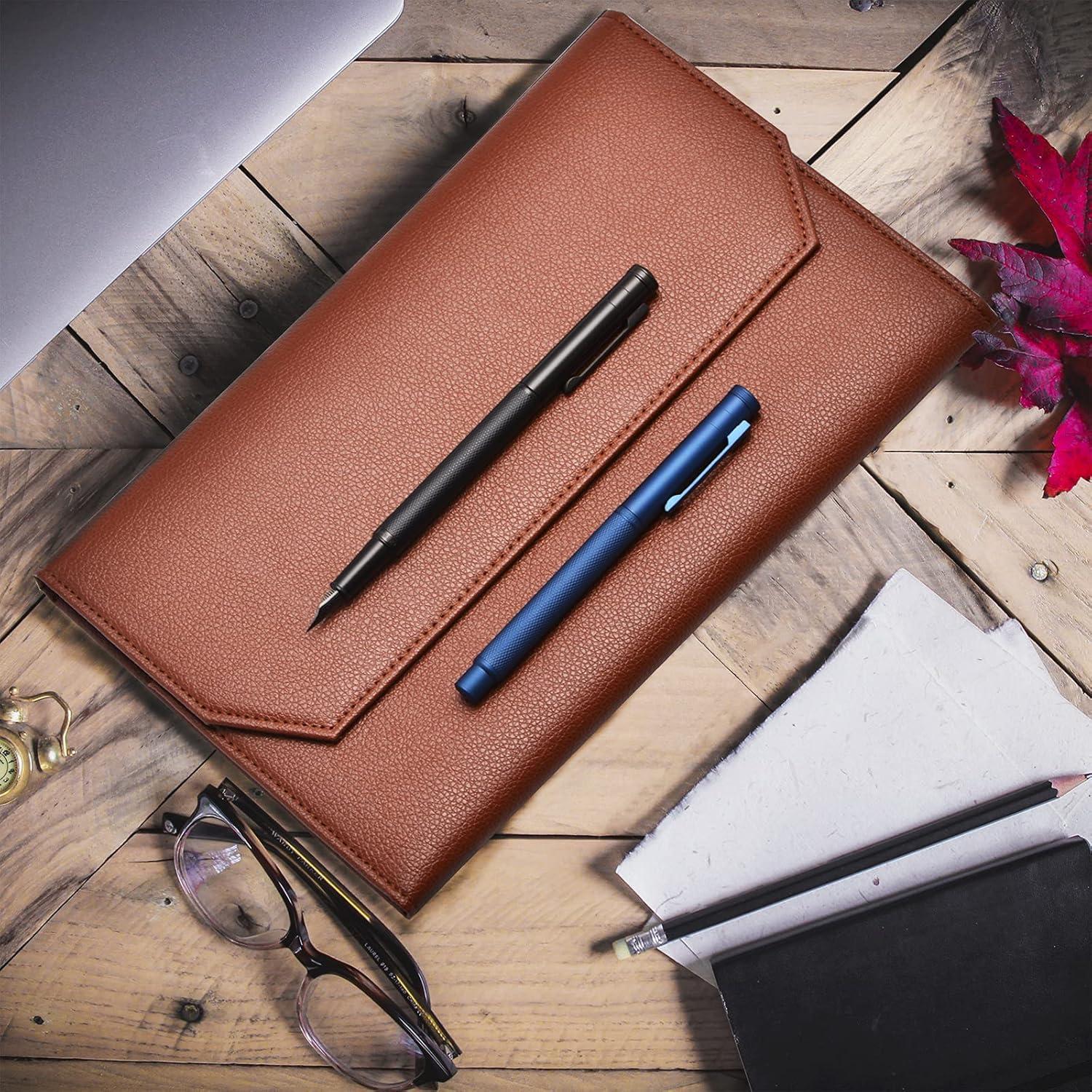 Estuche para Plumas Lanxivi Café 12 Compartimentos Cuero PU